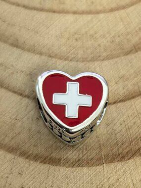 Pandora Switzerland Flag Heart Charm Heart Bead Charm, S925 Silver Jewelry